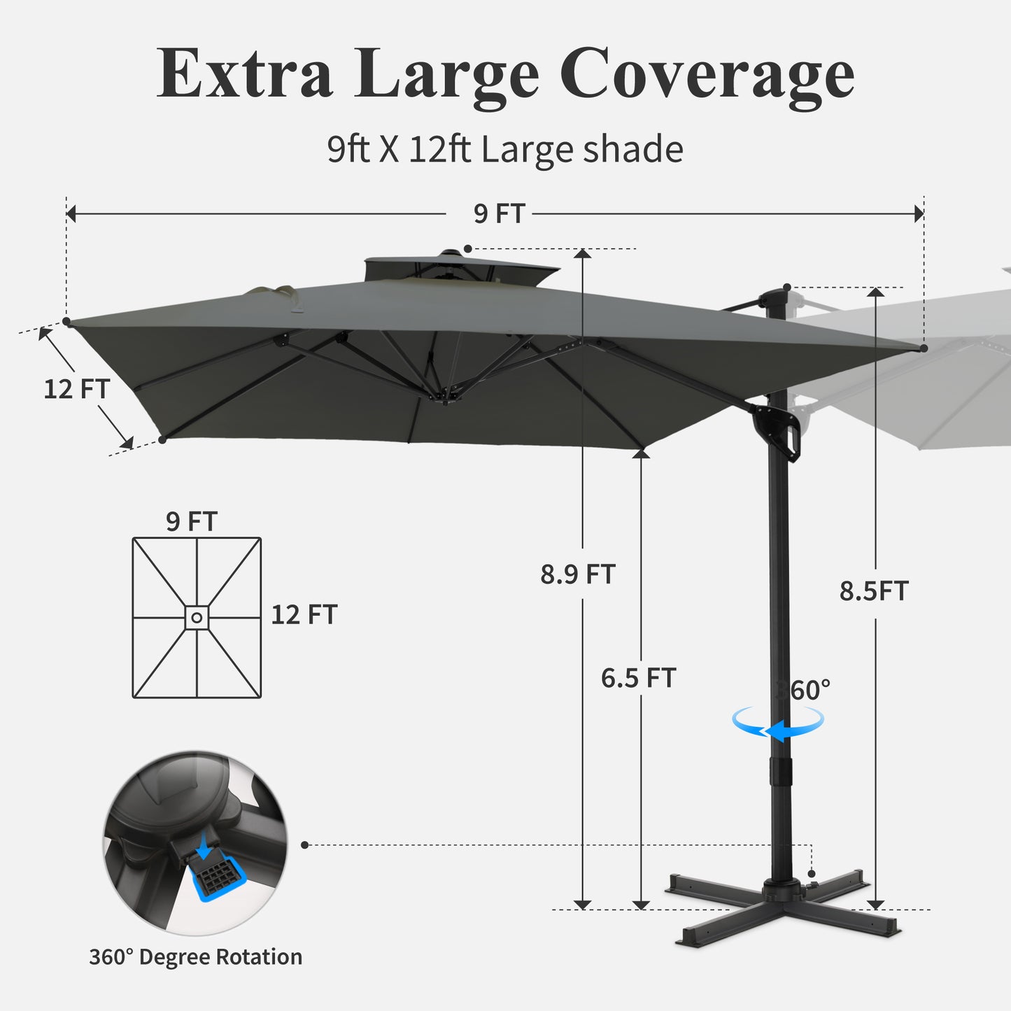 Captiva Designs 9 ft x 12 ft Premium Cantilever Patio Umbrella with 2-Tier Design