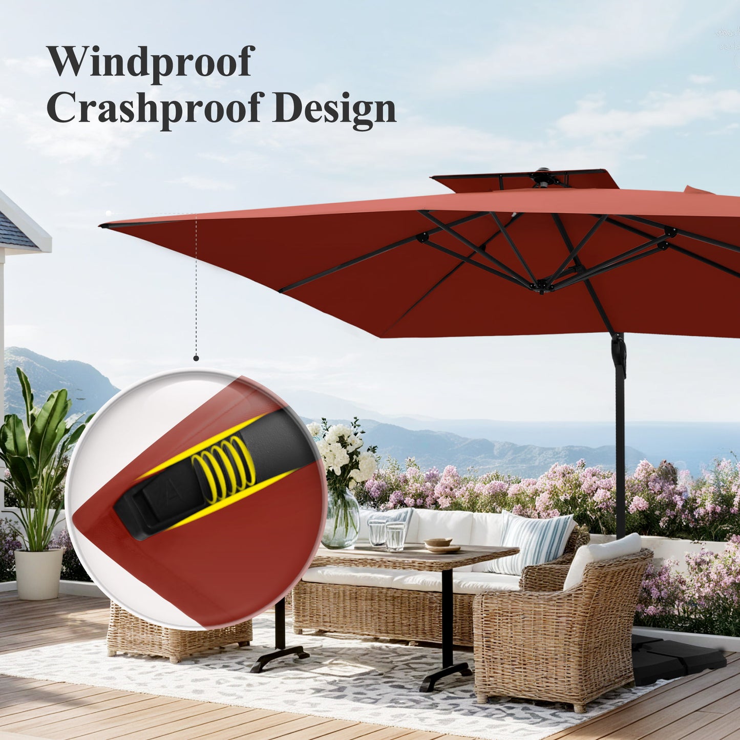 Captiva Designs 9 ft x 12 ft Premium Cantilever Patio Umbrella with 2-Tier Design