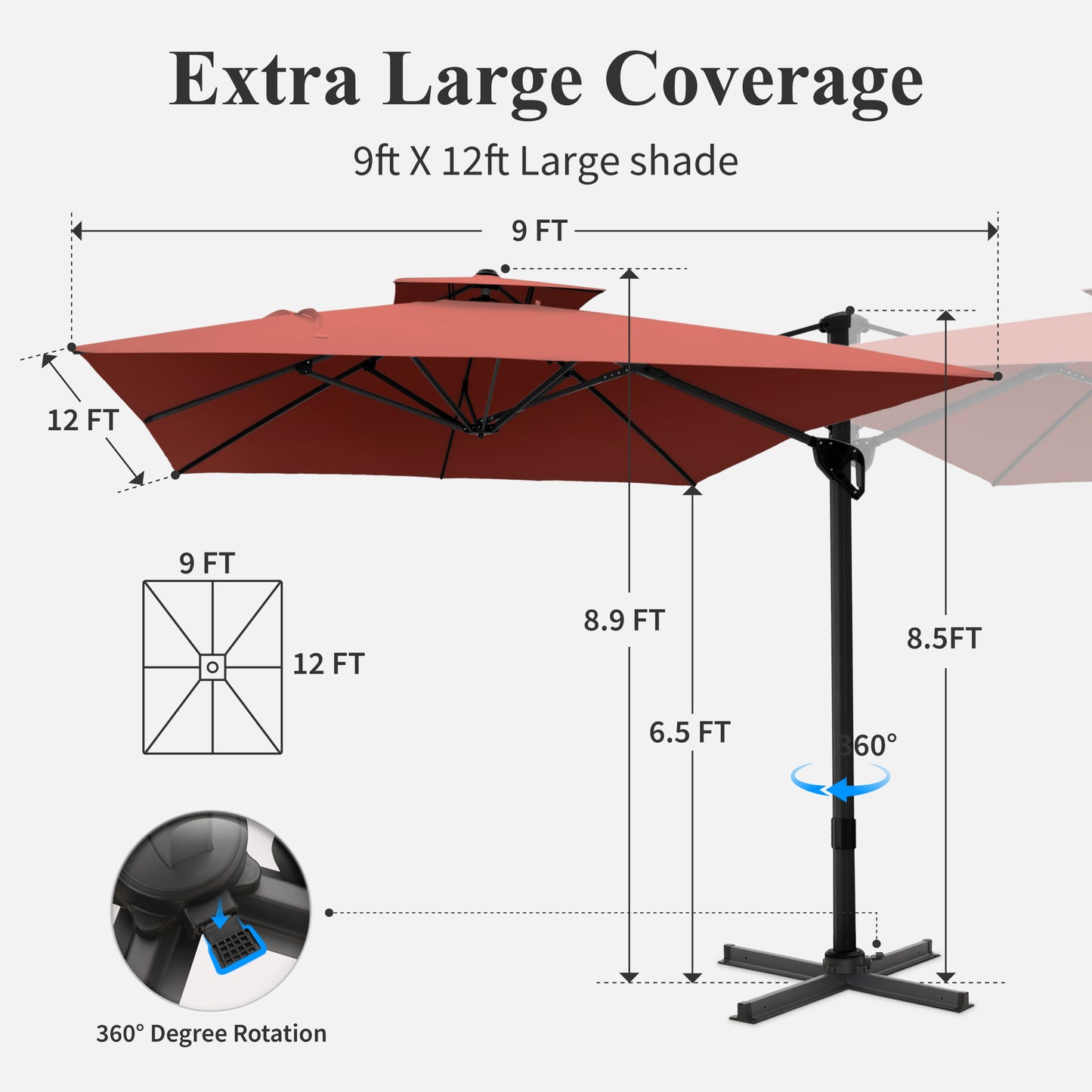 Captiva Designs 9 ft x 12 ft Premium Cantilever Patio Umbrella with 2-Tier Design