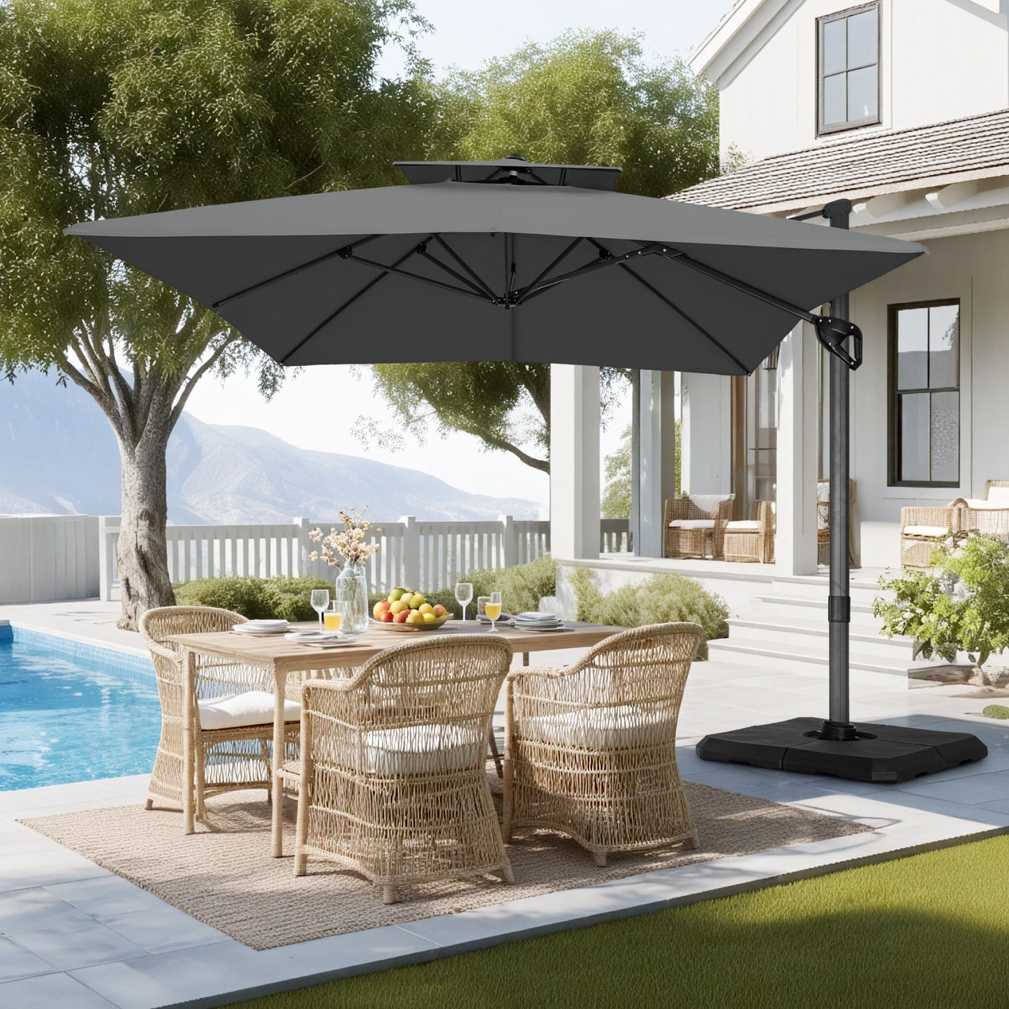 Captiva Designs 9 ft x 12 ft Premium Cantilever Patio Umbrella with 2-Tier Design