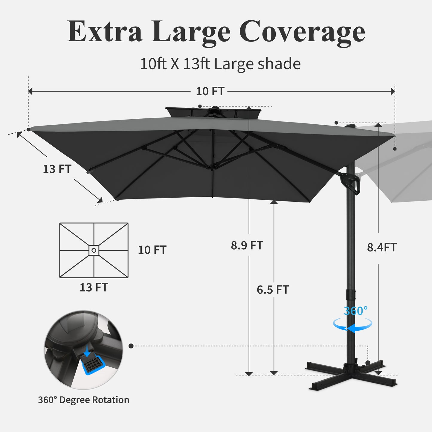 Captiva Designs 9 ft x 12 ft Premium Cantilever Patio Umbrella with 2-Tier Design