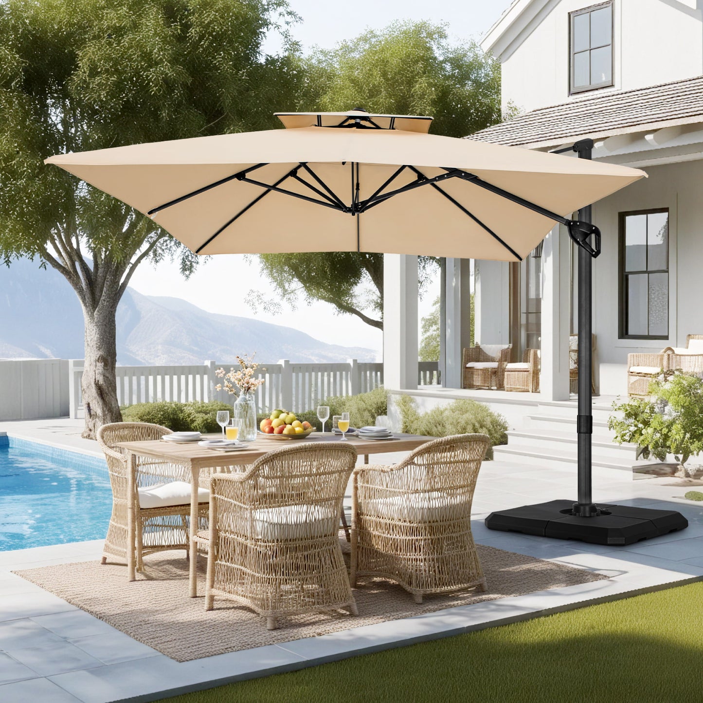 Captiva Designs 9 ft x 12 ft Premium Cantilever Patio Umbrella with 2-Tier Design