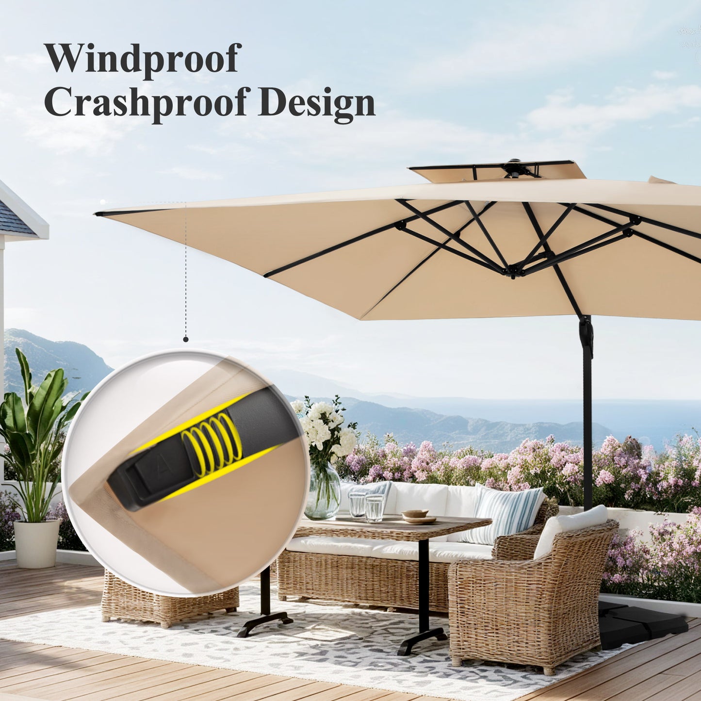 Captiva Designs 9 ft x 12 ft Premium Cantilever Patio Umbrella with 2-Tier Design