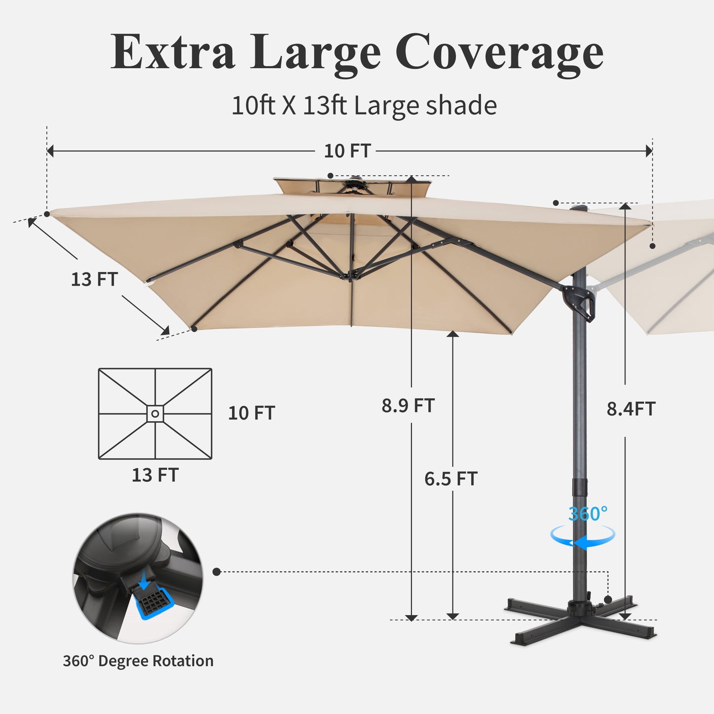 Captiva Designs 9 ft x 12 ft Premium Cantilever Patio Umbrella with 2-Tier Design