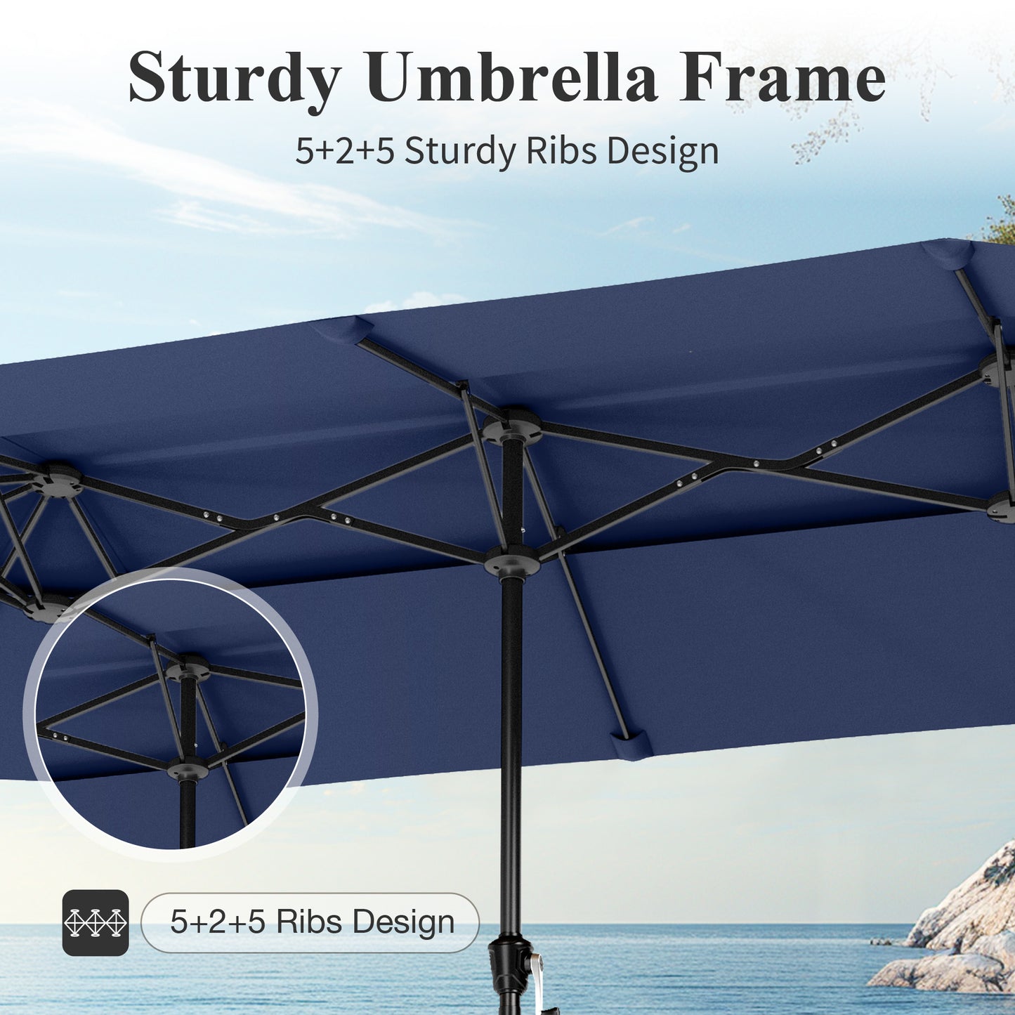 Captiva Designs 13ft 2-Tier Double-Sided Rectangular Patio Umbrella with Base, Fade-Resistant Polyester, Crank Lift, Outdoor Market Umbrella