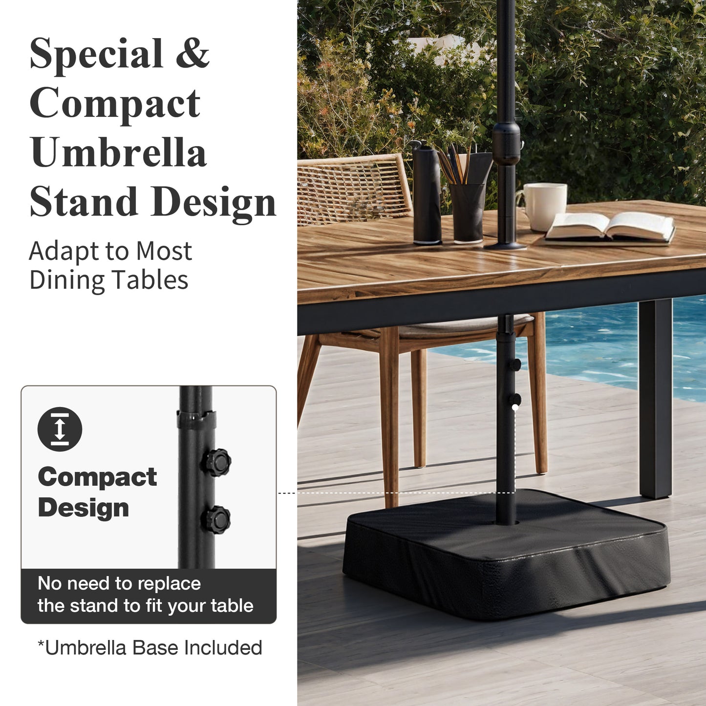 Captiva Designs 13ft 2-Tier Double-Sided Rectangular Patio Umbrella with Base, Fade-Resistant Polyester, Crank Lift, Outdoor Market Umbrella