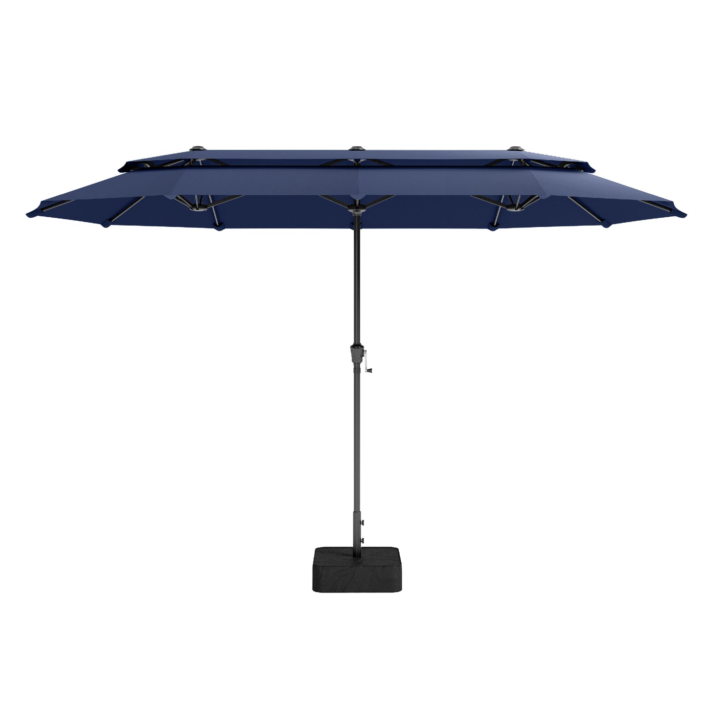Captiva Designs 13ft 2-Tier Double-Sided Rectangular Patio Umbrella with Base, Fade-Resistant Polyester, Crank Lift, Outdoor Market Umbrella