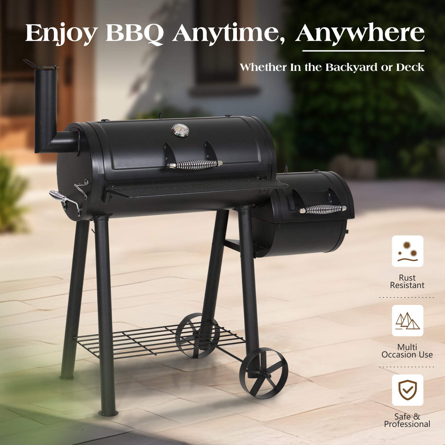 Captiva Designs 带偏置烟熏器的木炭烤架 - 全金属钢结构，512 平方英寸。户外烹饪烹饪区