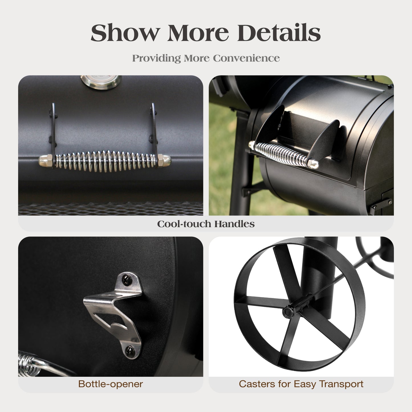 Captiva Designs 带偏置烟熏器的木炭烤架 - 全金属钢结构，512 平方英寸。户外烹饪烹饪区