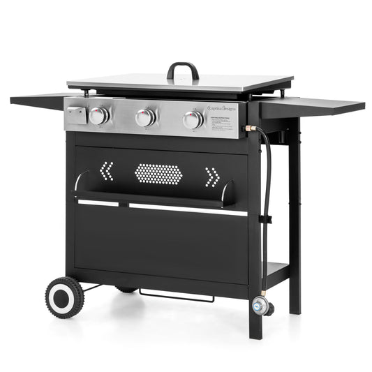 Captiva Designs 27" Flat Top Grill - 3-Burner Propane Griddle with Ceramic Coated Cast Iron, 33,000 BTU for Outdoor Cooking and Barbecues