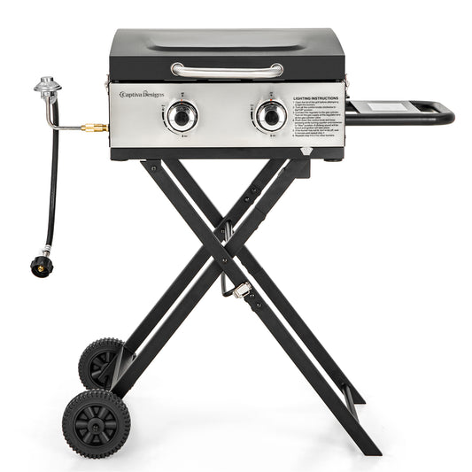 Captiva Designs 2-Burner Propane BBQ Grill with Cast Iron Griddle - 20,000 BTU for Patio and Backyard