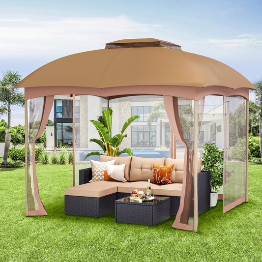 Captiva Designs Gazebo Canopy for Patio - Double Vent Outdoor Canopy with Netting (Khaki)