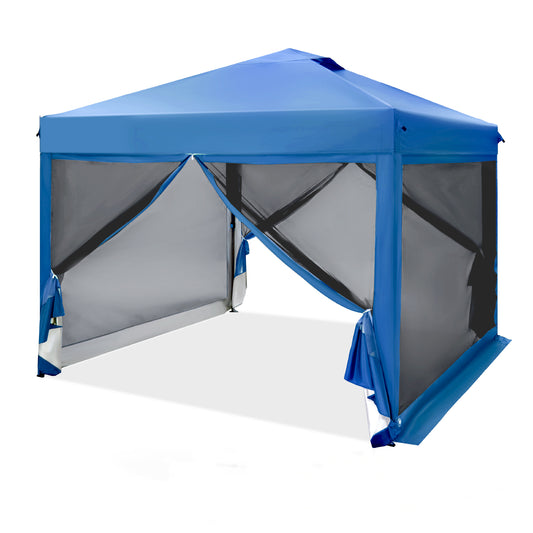 Captiva Designs 10x10 ft Pop-Up Canopy Tent with UV Protection, Mesh Sidewalls, and Easy Setup Roller Bag
