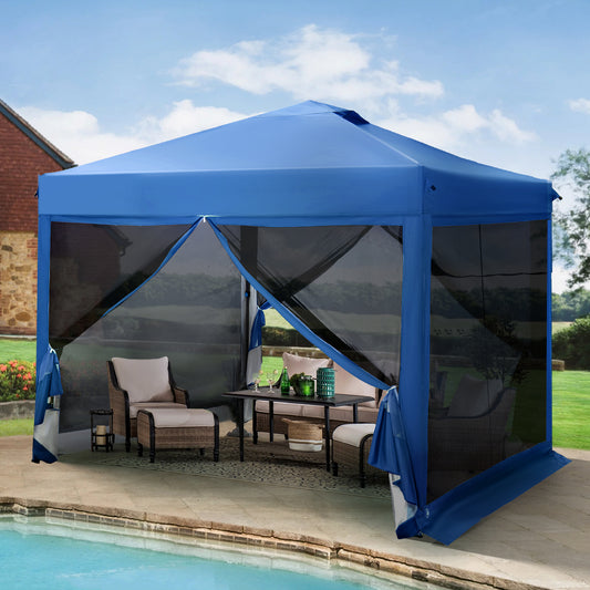 Captiva Designs 10x10 ft Pop-Up Canopy Tent with UV Protection, Mesh Sidewalls, and Easy Setup Roller Bag