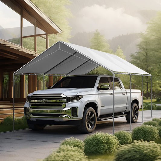 Captiva Designs 12’ x 20’ Heavy Duty Carport Canopy - Adjustable Peak Height Storage Tent with Waterproof & UV Protected Tarp (White)