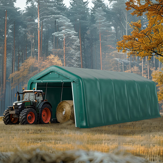 Captiva Designs 11 ft. x 24 ft. x 8.4 ft. Heavy-Duty Portable Garage & Agricultural Shed with Galvanized Frame, Removable Doors and Walls