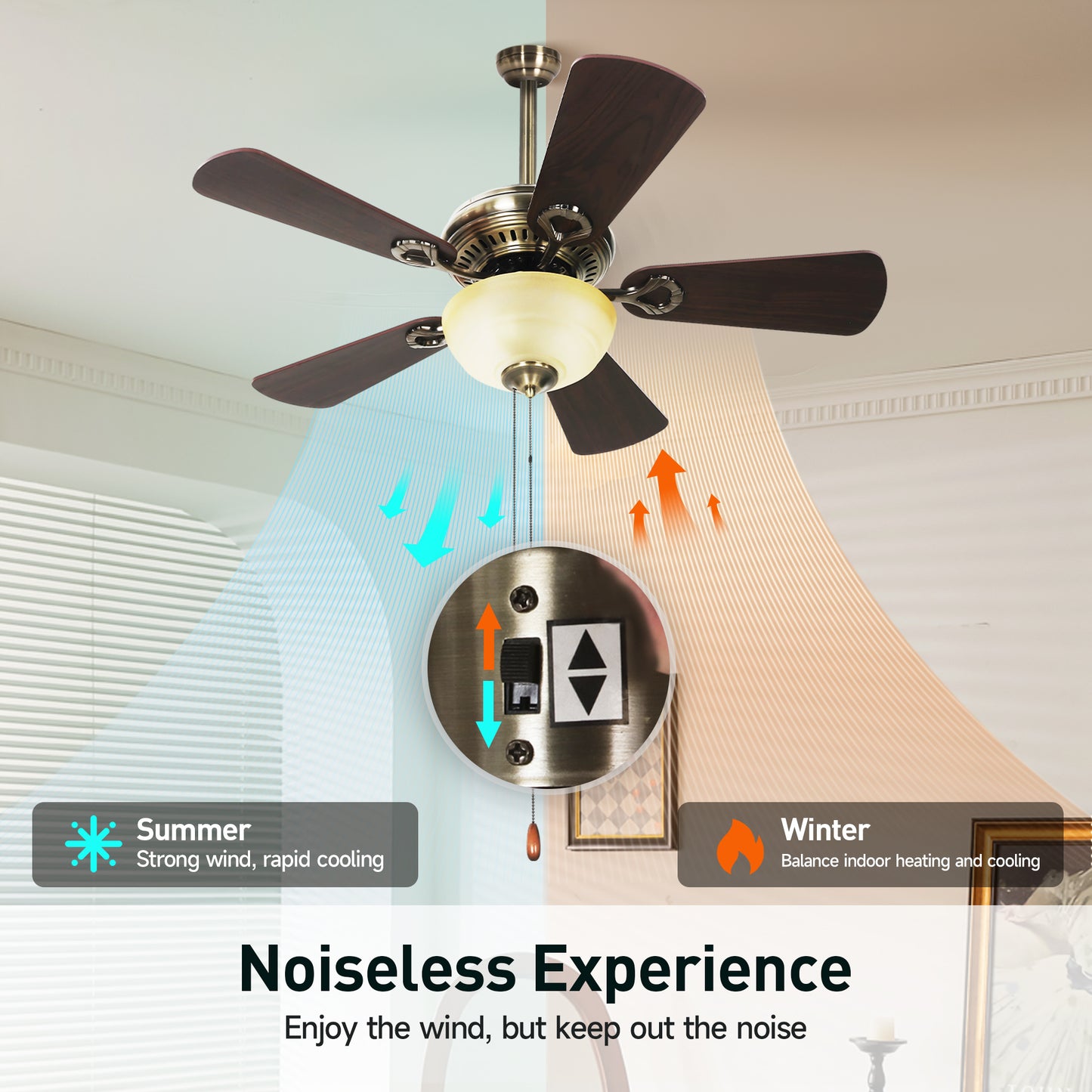 Captiva Designs 42" Ceiling Fan with Light, Low Profile Fan with Pull Chain & 5 Reversible Blades, 3-Speed DC Motor, E26 Base