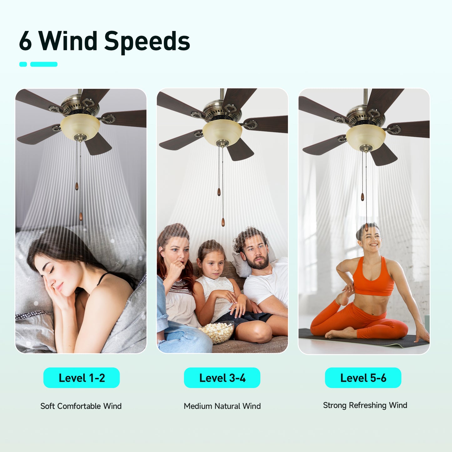 Captiva Designs 42" Ceiling Fan with Light, Low Profile Fan with Pull Chain & 5 Reversible Blades, 3-Speed DC Motor, E26 Base