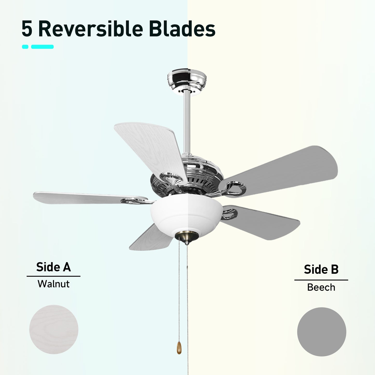 Captiva Designs 42" Ceiling Fan with Light, Low Profile Fan with Pull Chain & 5 Reversible Blades, 3-Speed DC Motor, E26 Base