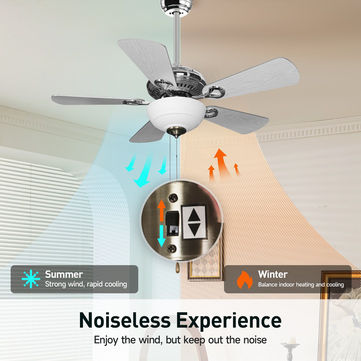 Captiva Designs 42" Ceiling Fan with Light, Low Profile Fan with Pull Chain & 5 Reversible Blades, 3-Speed DC Motor, E26 Base