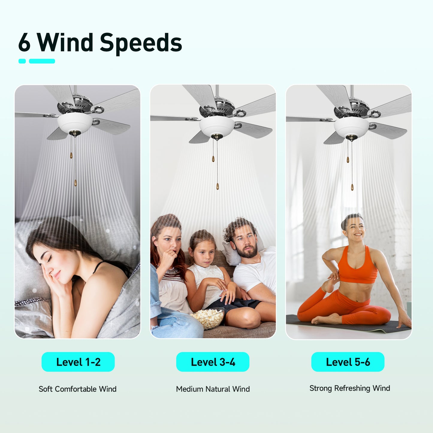 Captiva Designs 42" Ceiling Fan with Light, Low Profile Fan with Pull Chain & 5 Reversible Blades, 3-Speed DC Motor, E26 Base