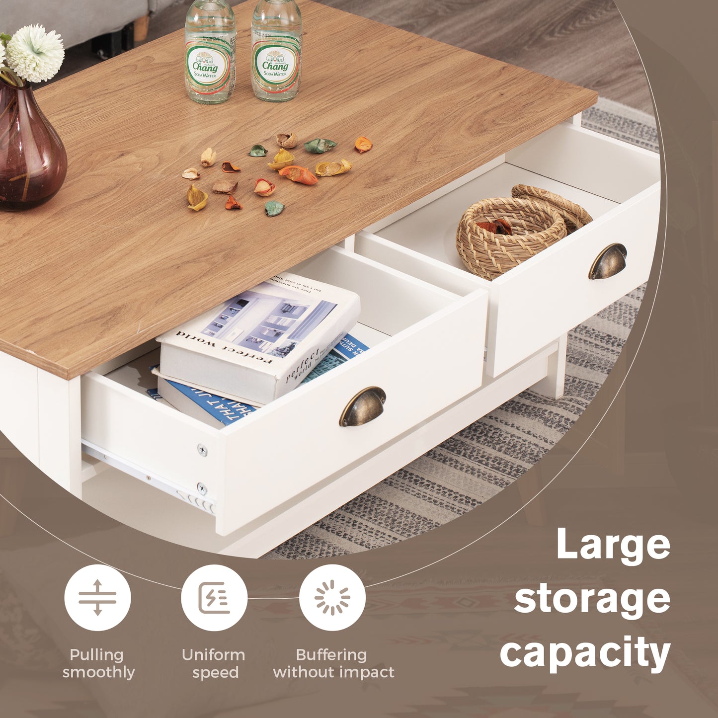 Captiva Designs Farmhouse Coffee Table with Storage Shelf for Living Room, 2-Tier Wooden Center Table with X-Shape Design, Ivory