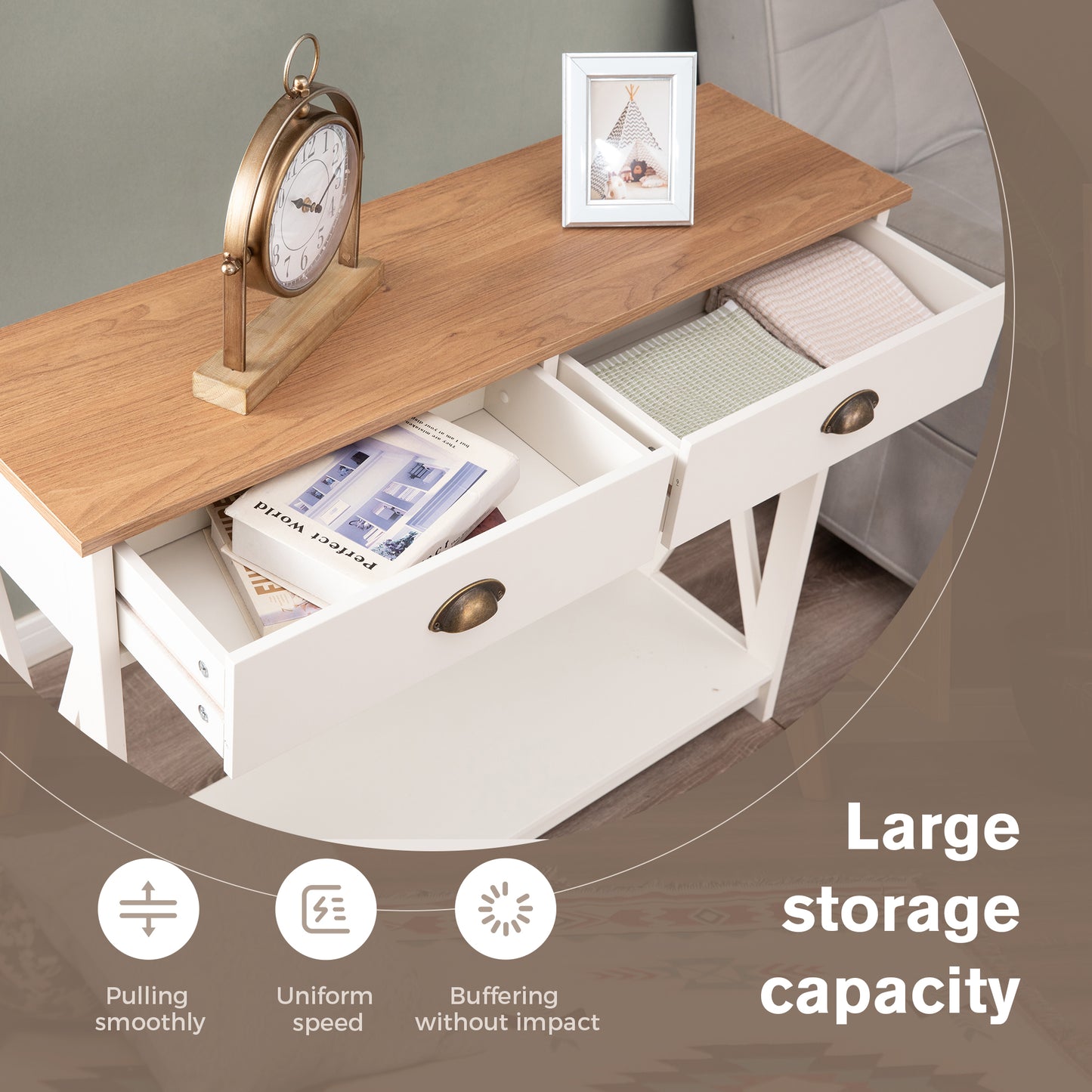 Captiva Designs Farmhouse Console Table with Shelf or Drawers, Narrow 2-Tier Entryway or Hallway Table, Ivory Finish