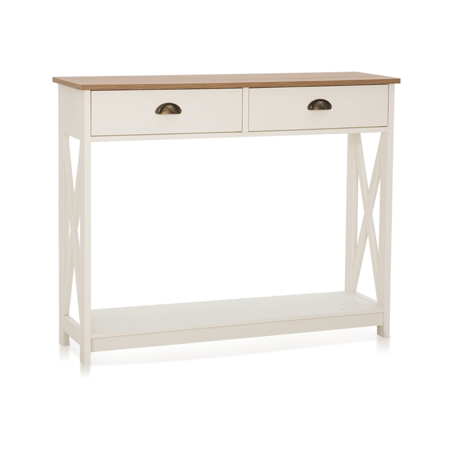Captiva Designs Farmhouse Console Table with Shelf or Drawers, Narrow 2-Tier Entryway or Hallway Table, Ivory Finish