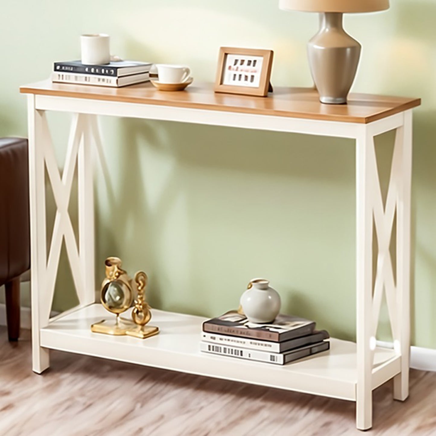 Captiva Designs Farmhouse Console Table with Shelf or Drawers, Narrow 2-Tier Entryway or Hallway Table, Ivory Finish