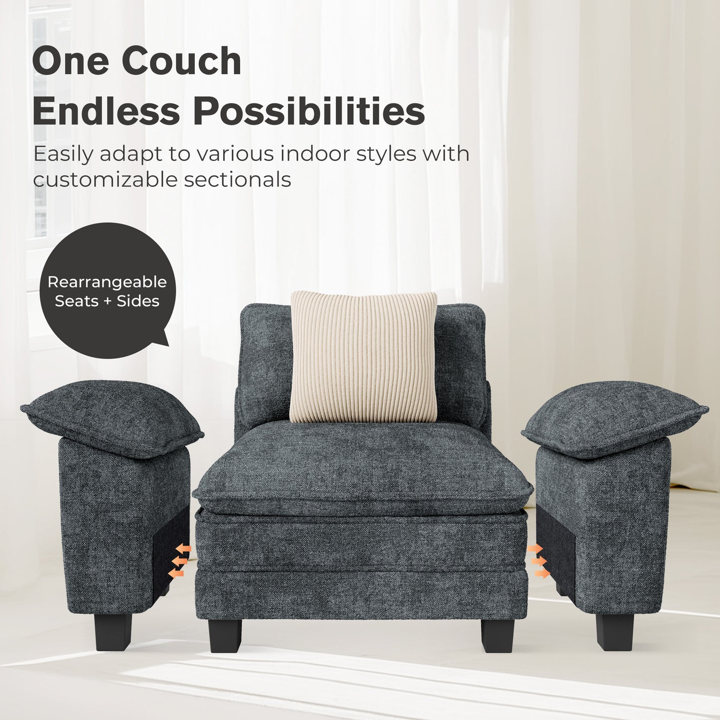 Captiva Designs Oversized Deep Seat Armchair, 1-Seater Upholstered Accent Chair, Comfy Corduroy Reading Chair