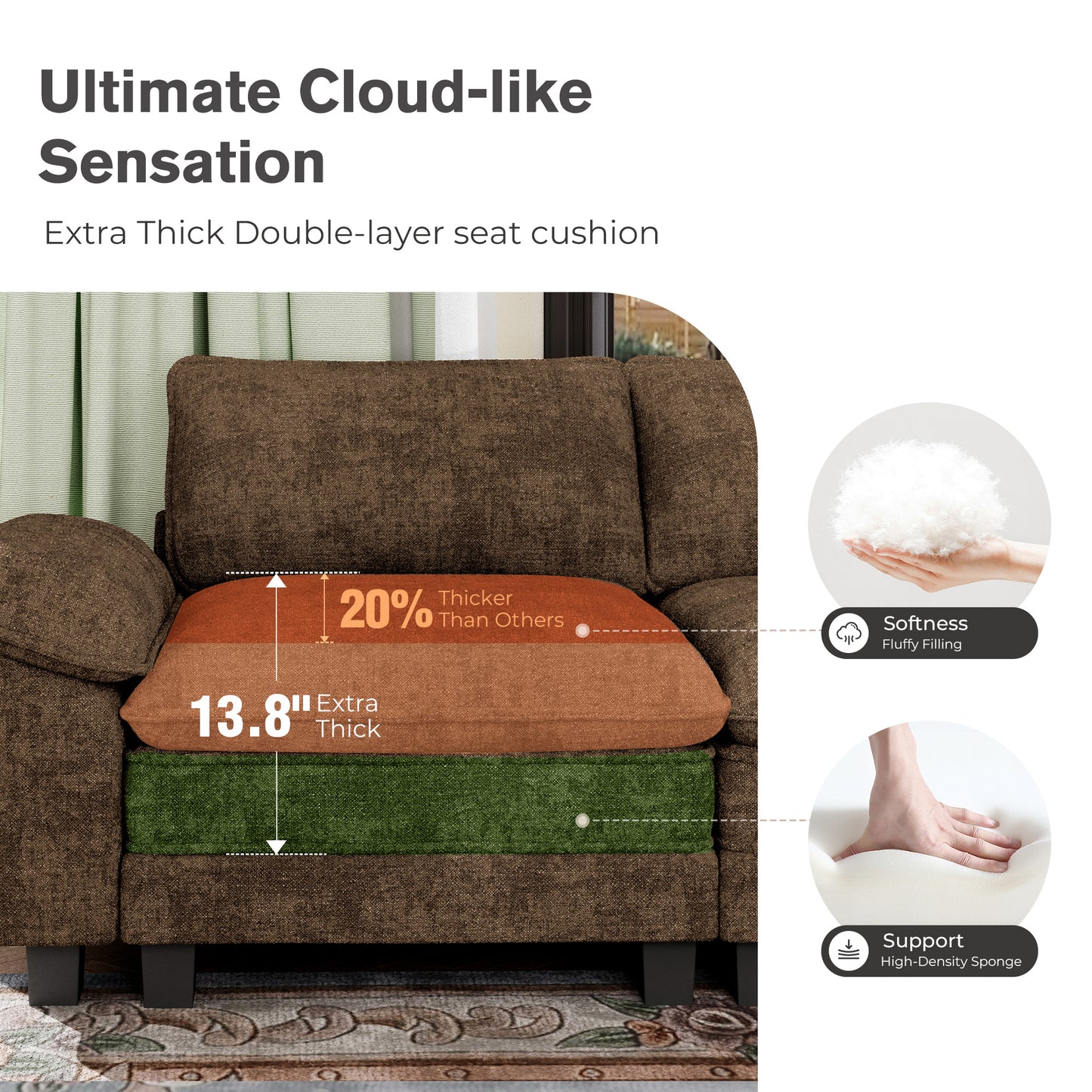 Captiva Designs Oversized Deep Seat Armchair, 1-Seater Upholstered Accent Chair, Comfy Corduroy Reading Chair