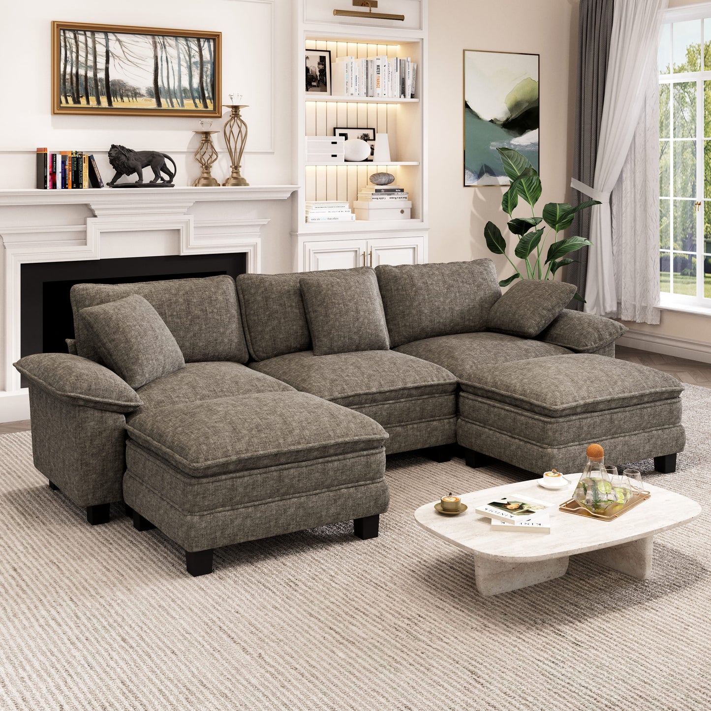 Captiva Designs Cloud Modular Sectional Sofa, 123.6" U-Shaped 5-Seater with 2 Ottomans