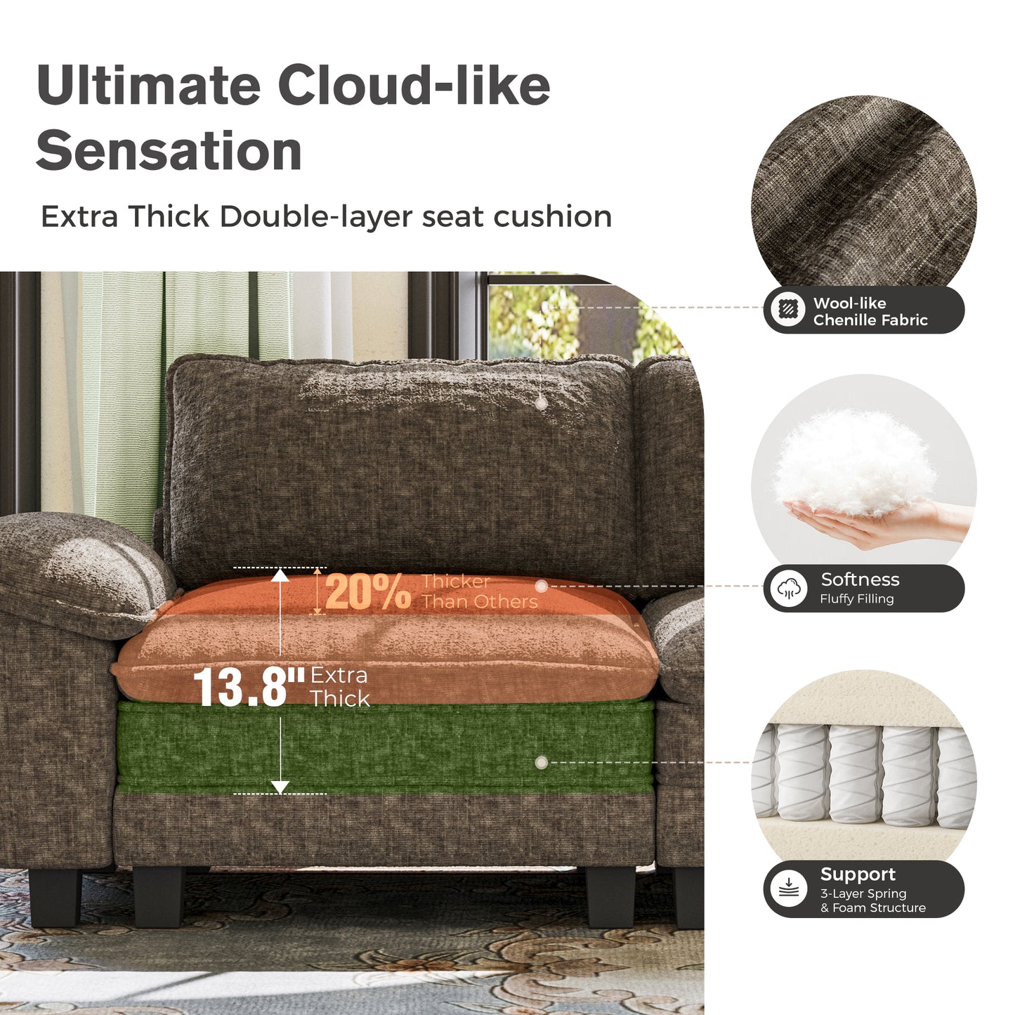 Captiva Designs Oversized Deep Seat Armchair, 1-Seater Upholstered Accent Chair, Comfy Corduroy Reading Chair