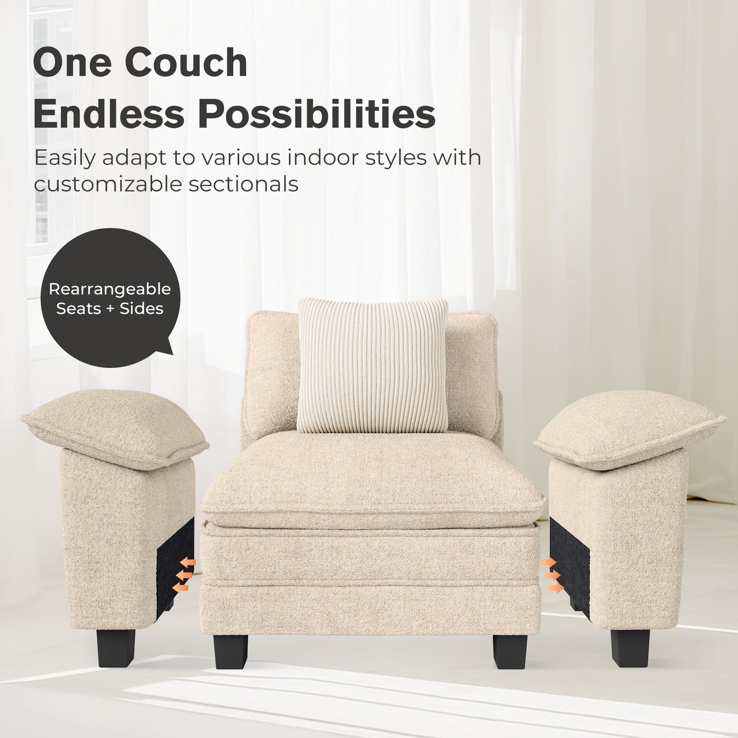 Captiva Designs Oversized Deep Seat Armchair, 1-Seater Upholstered Accent Chair, Comfy Corduroy Reading Chair