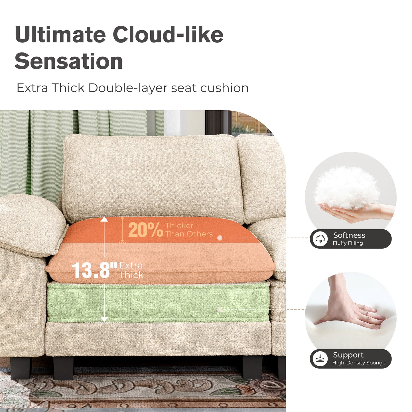 Captiva Designs Oversized Deep Seat Armchair, 1-Seater Upholstered Accent Chair, Comfy Corduroy Reading Chair