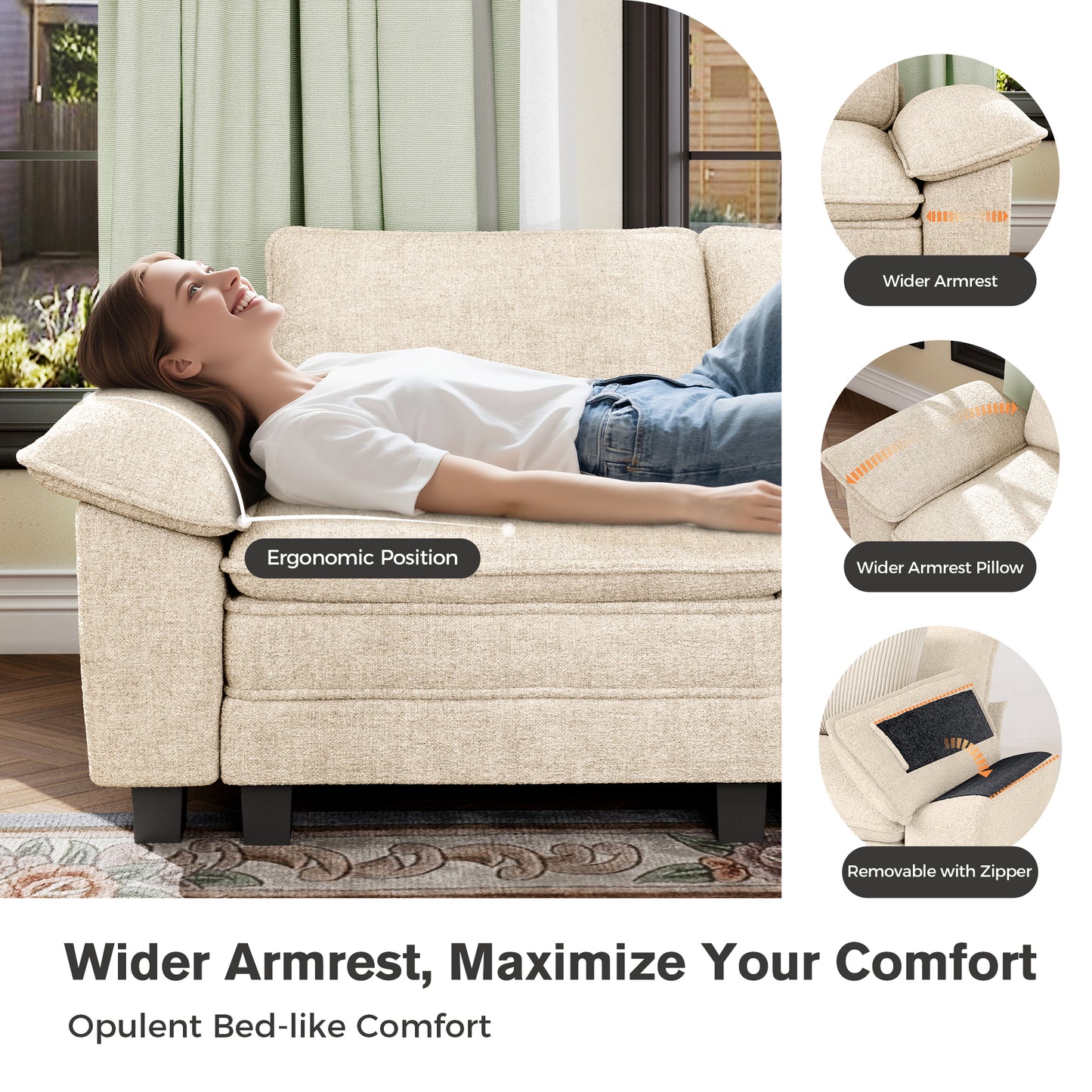 Captiva Designs Oversized Deep Seat Armchair, 1-Seater Upholstered Accent Chair, Comfy Corduroy Reading Chair