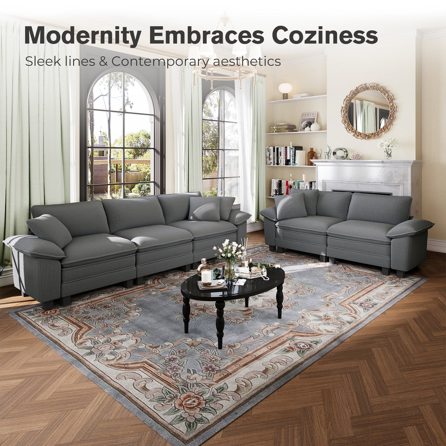 Captiva Designs Oversized Deep Seat Armchair, 1-Seater Upholstered Accent Chair, Comfy Corduroy Reading Chair