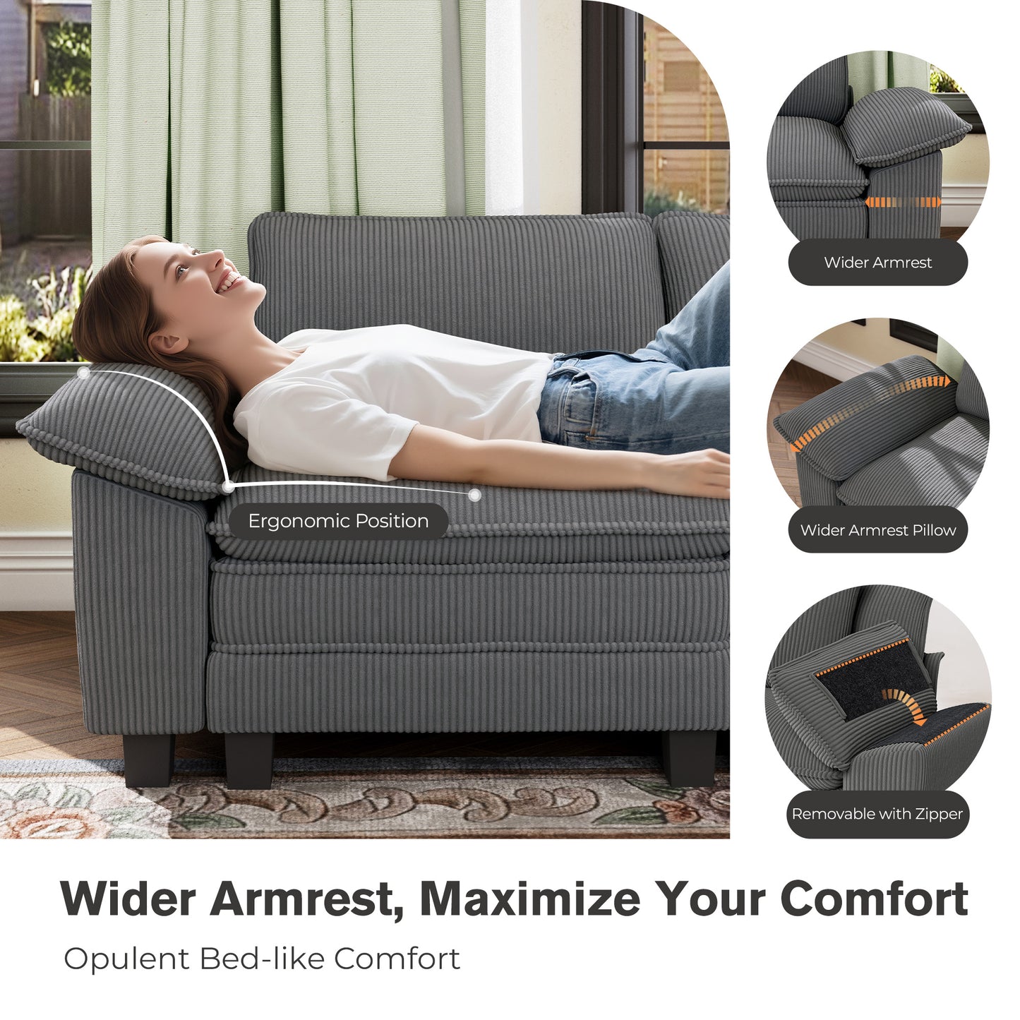 Captiva Designs Oversized Deep Seat Armchair, 1-Seater Upholstered Accent Chair, Comfy Corduroy Reading Chair