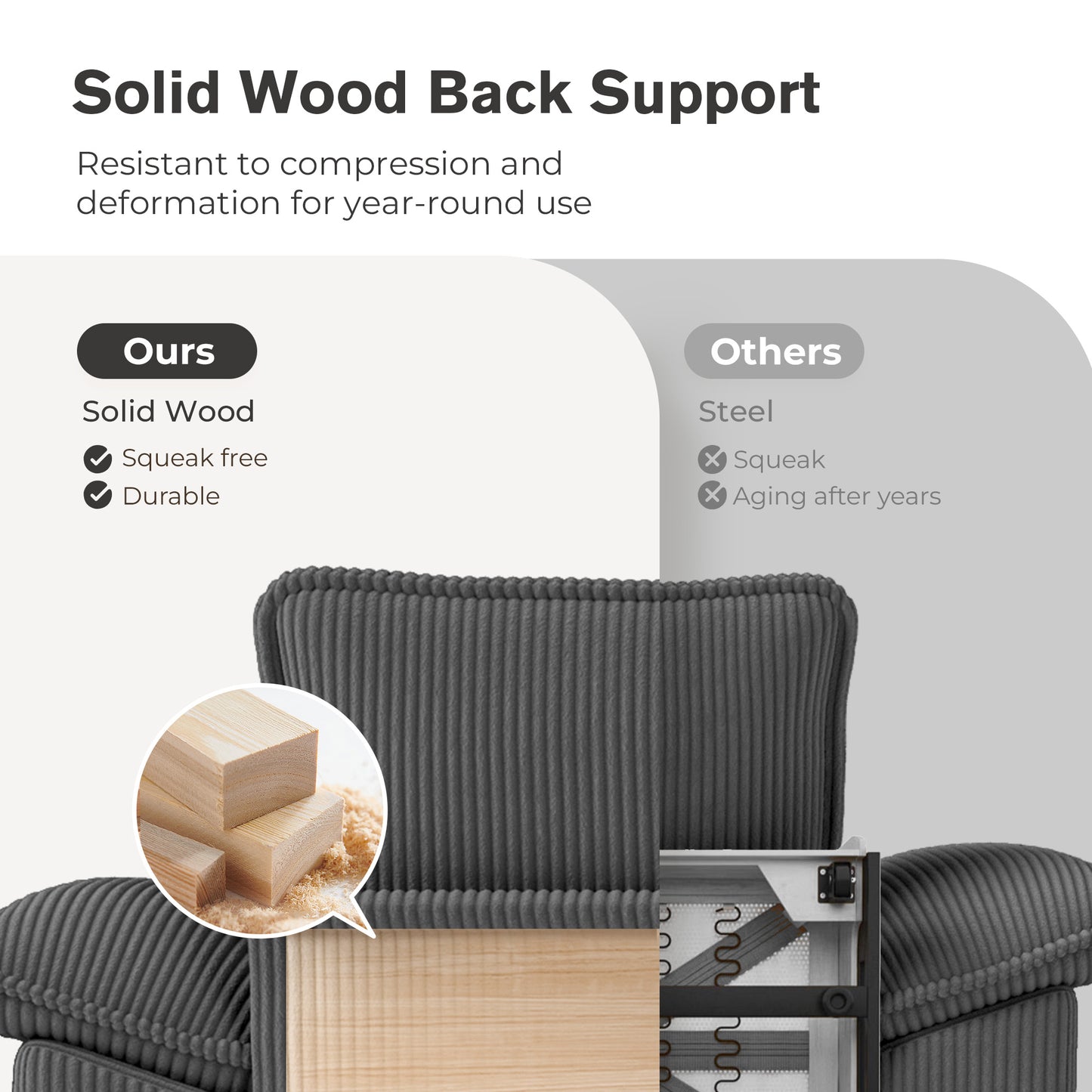 Captiva Designs Oversized Deep Seat Armchair, 1-Seater Upholstered Accent Chair, Comfy Corduroy Reading Chair