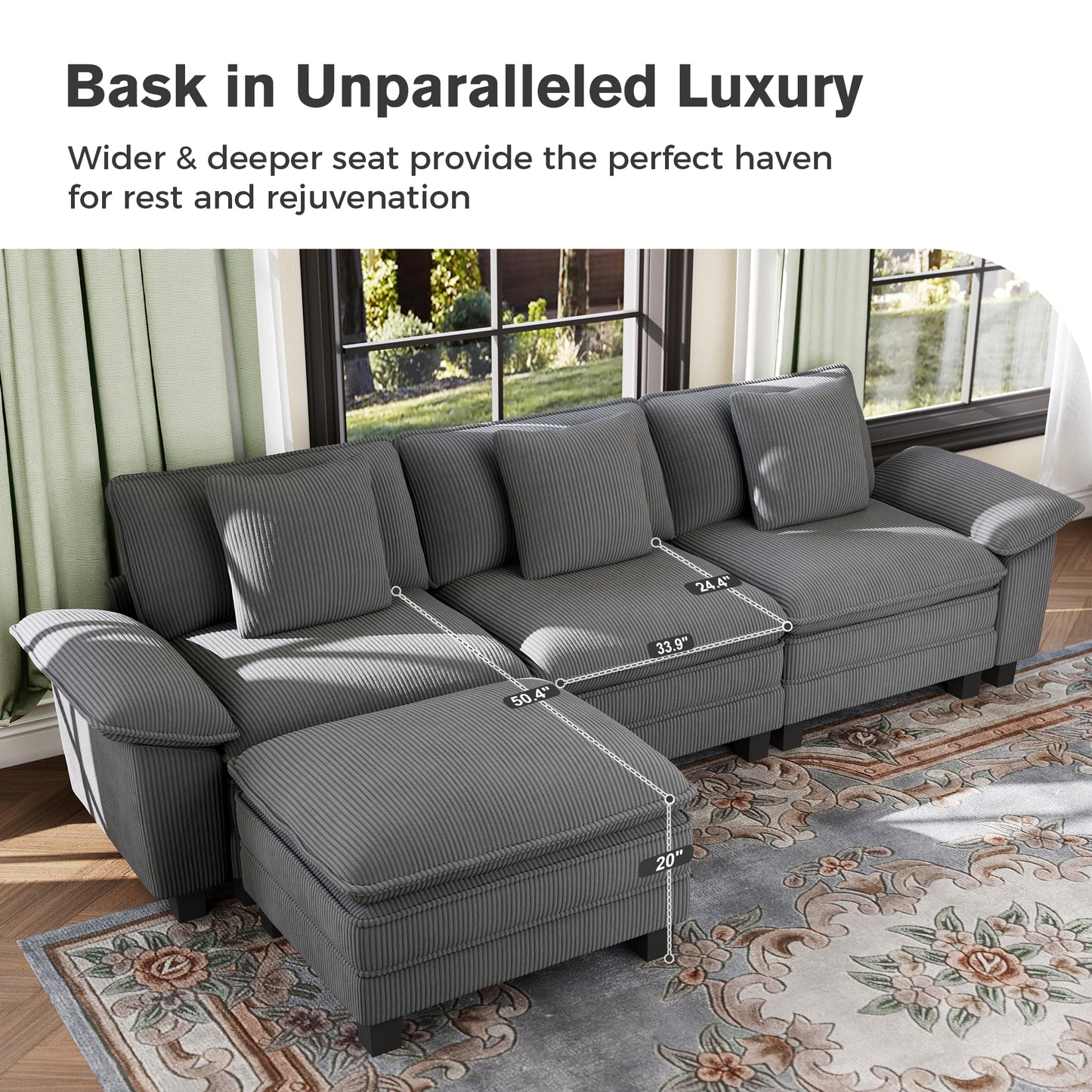 Captiva Designs Oversized Deep Seat Armchair, 1-Seater Upholstered Accent Chair, Comfy Corduroy Reading Chair