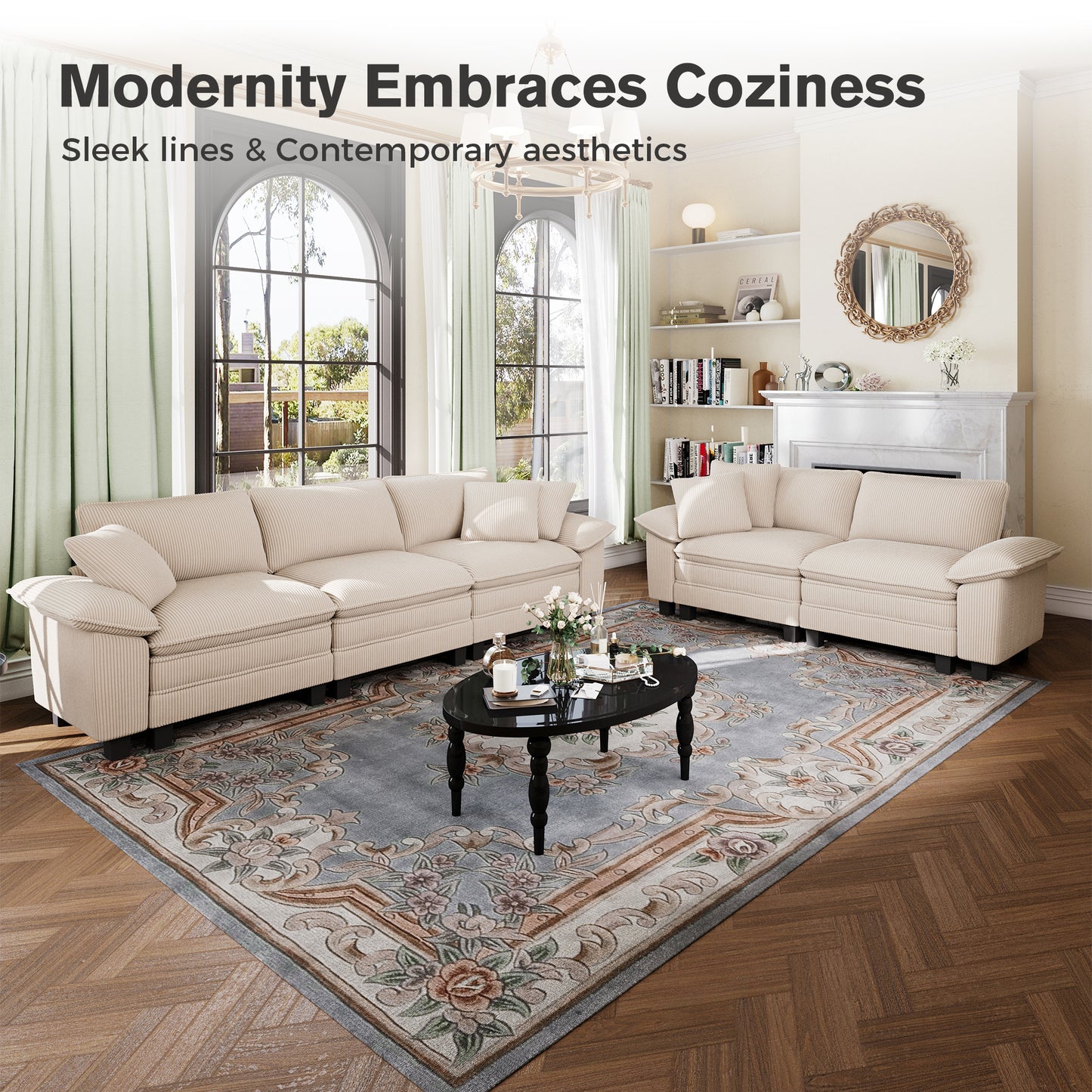 Captiva Designs Oversized Deep Seat Armchair, 1-Seater Upholstered Accent Chair, Comfy Corduroy Reading Chair