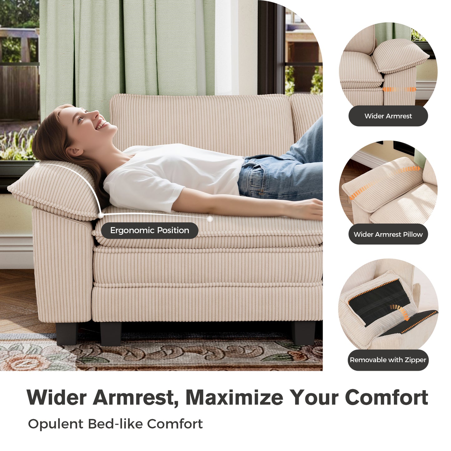 Captiva Designs Oversized Deep Seat Armchair, 1-Seater Upholstered Accent Chair, Comfy Corduroy Reading Chair