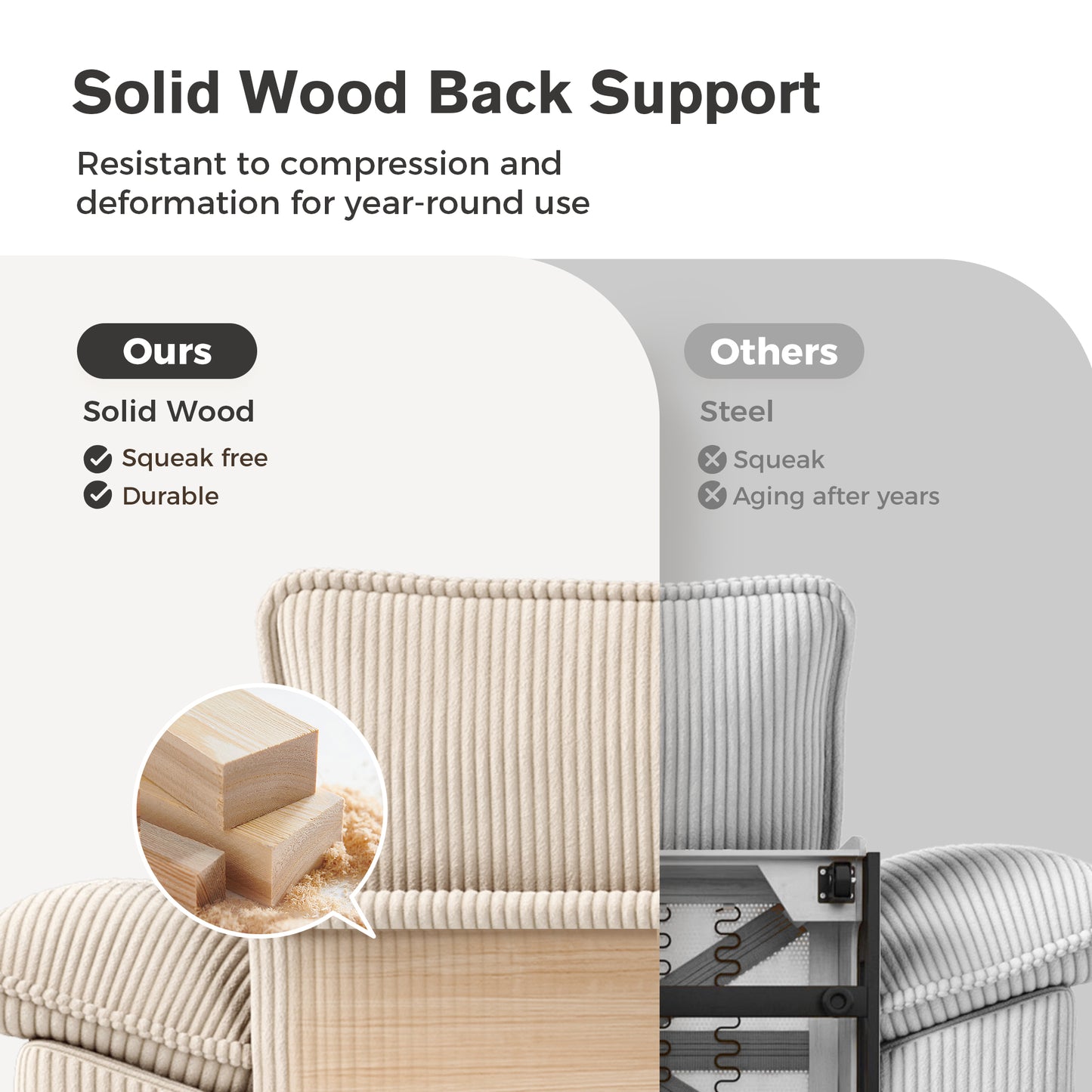 Captiva Designs Oversized Deep Seat Armchair, 1-Seater Upholstered Accent Chair, Comfy Corduroy Reading Chair