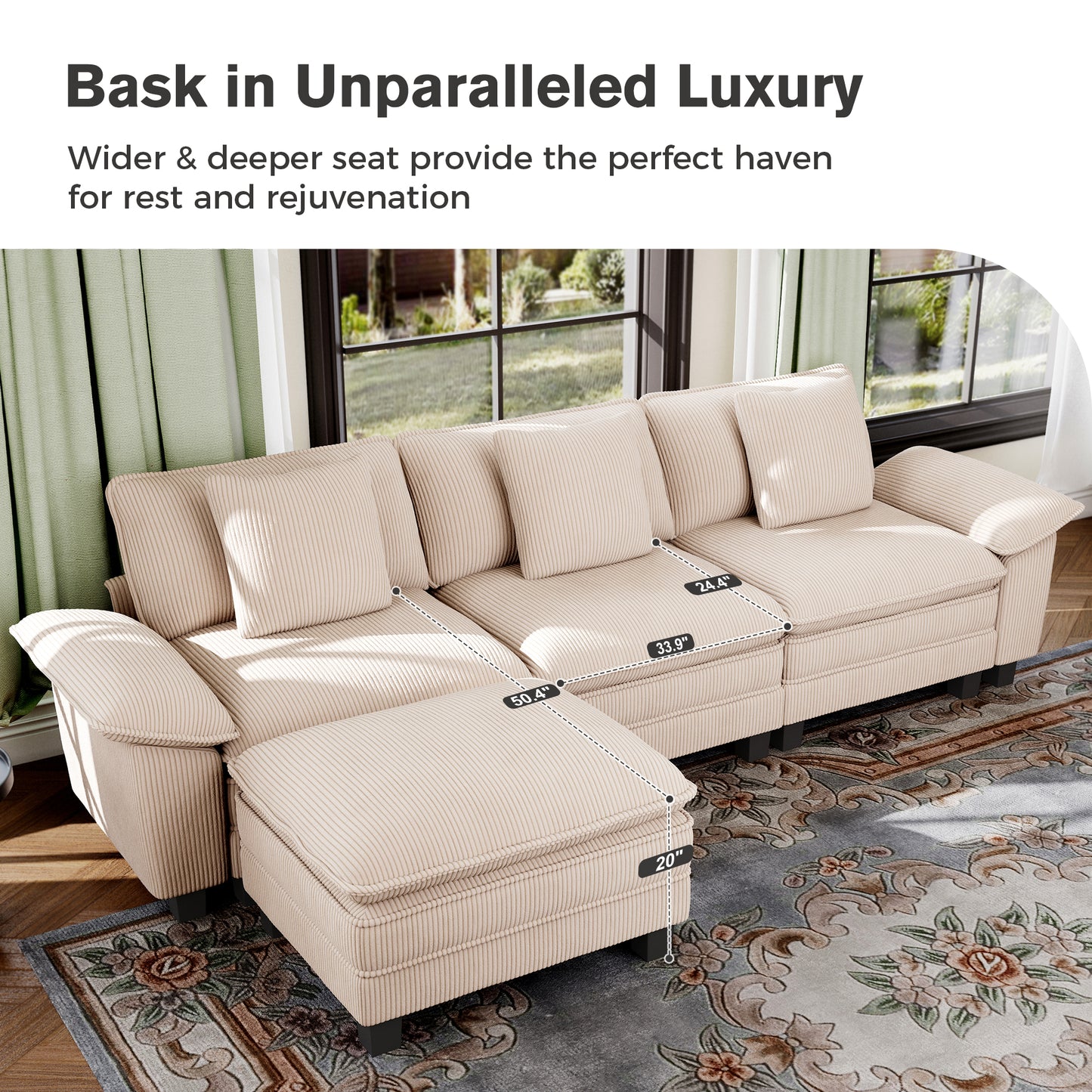 Captiva Designs Oversized Deep Seat Armchair, 1-Seater Upholstered Accent Chair, Comfy Corduroy Reading Chair