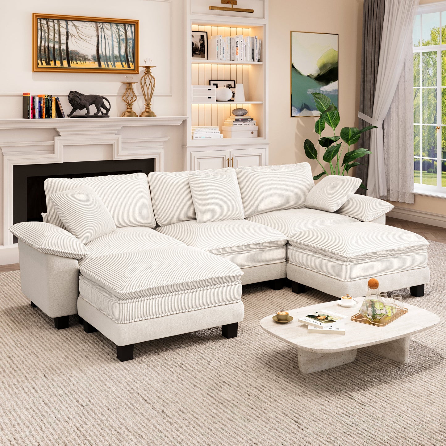 Captiva Designs Cloud Modular Sectional Sofa, 123.6" U-Shaped 5-Seater with 2 Ottomans