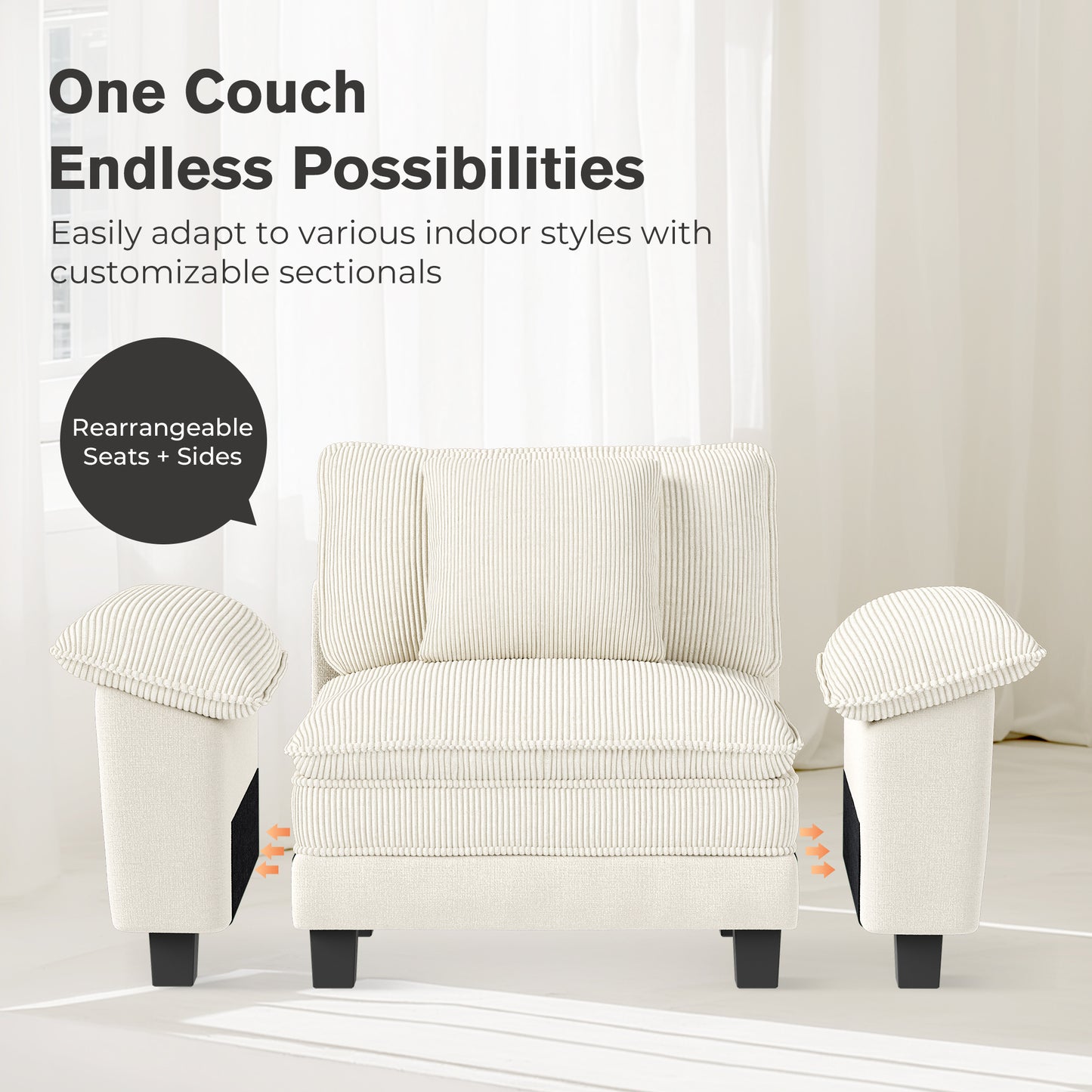 Captiva Designs Oversized Deep Seat Armchair, 1-Seater Upholstered Accent Chair, Comfy Corduroy Reading Chair