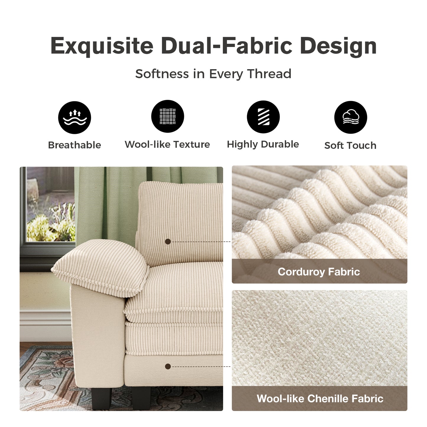 Captiva Designs Oversized Deep Seat Armchair, 1-Seater Upholstered Accent Chair, Comfy Corduroy Reading Chair