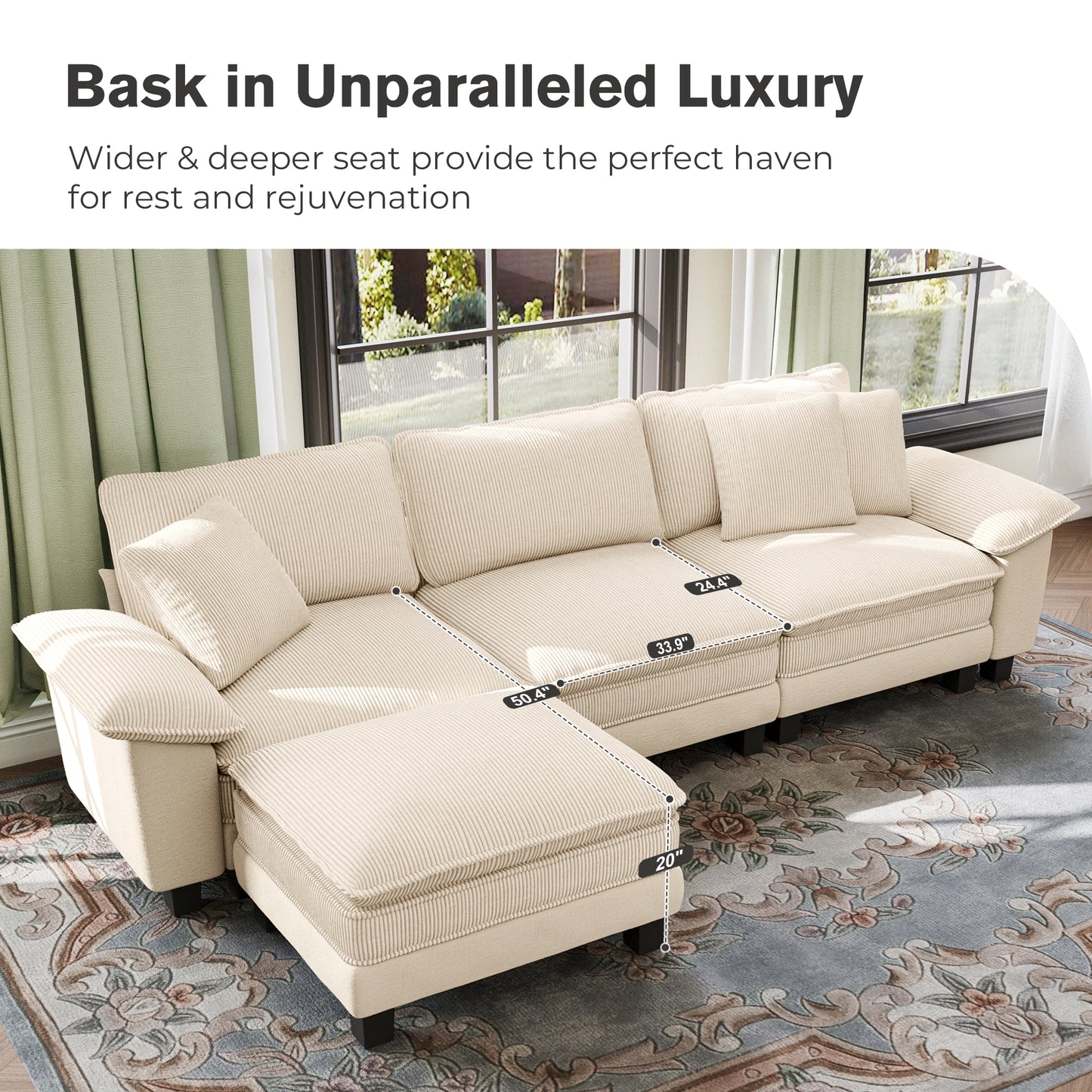 Captiva Designs Oversized Deep Seat Armchair, 1-Seater Upholstered Accent Chair, Comfy Corduroy Reading Chair