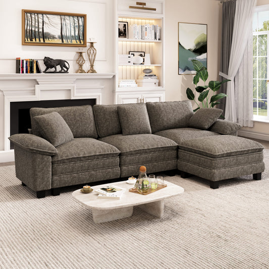 Captiva Designs Cloud Modular 4-Seater Sectional Sofa with L-Shaped Chaise and Movable Ottoman, Living Room Couch