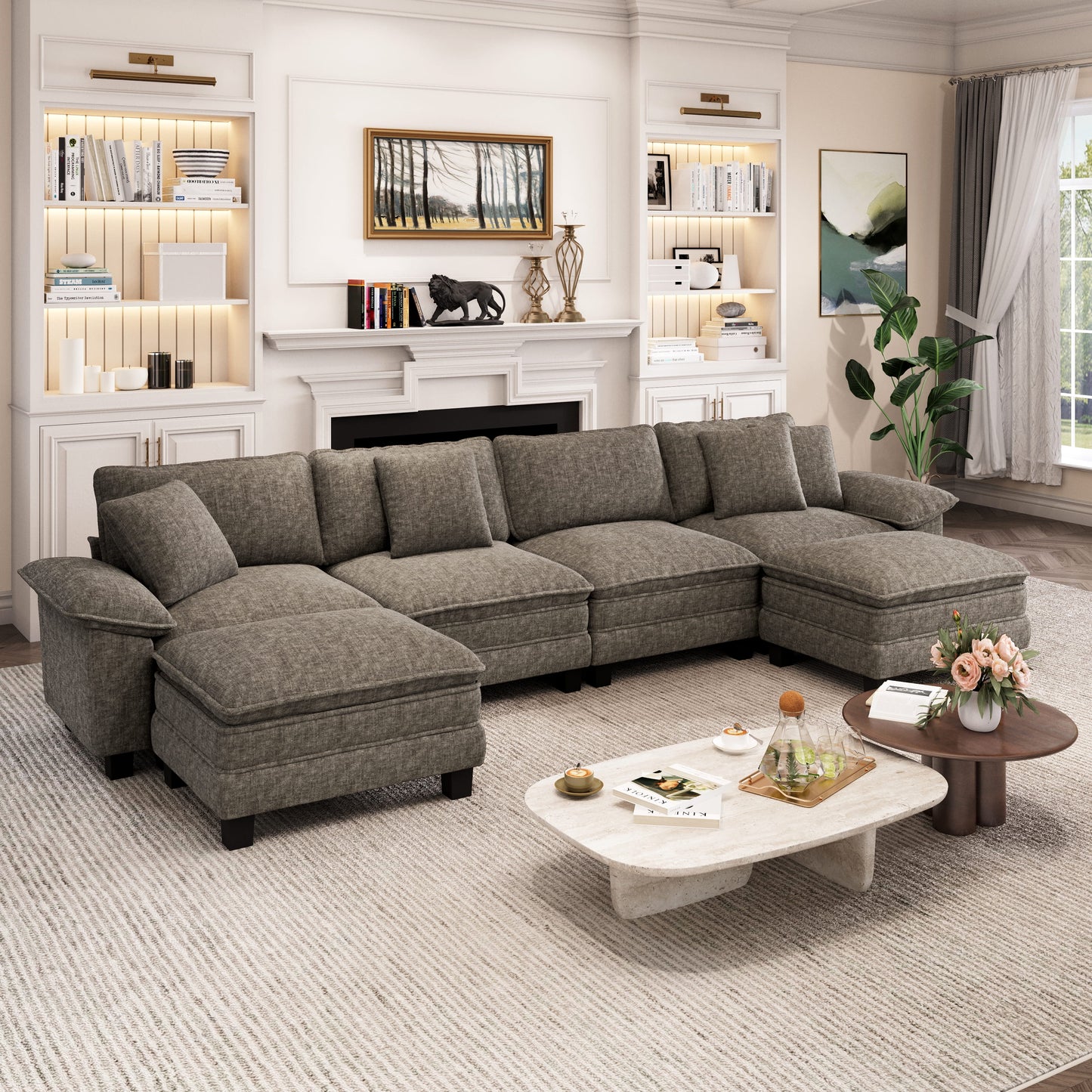 Captiva Designs Cloud Modular Sectional Sofa, 157.5" U-Shaped 6-Seater Couch with Ottomans